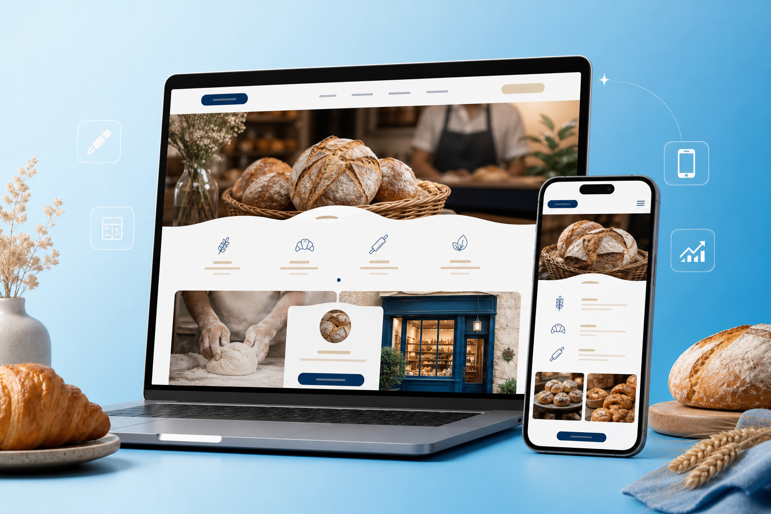 Site vitrine professionnel sur ordinateur et téléphone