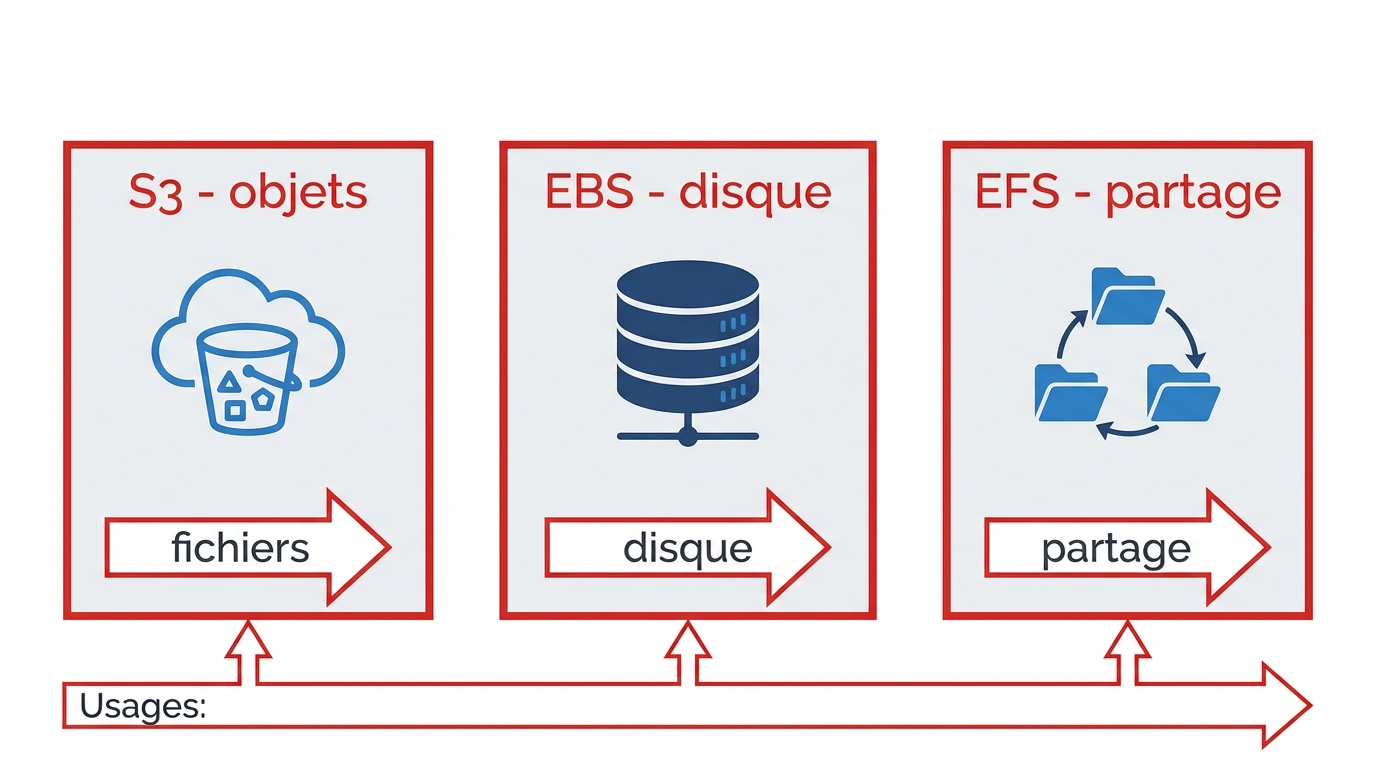 Stockage AWS : S3, EBS, EFS – où mettre tes données ?