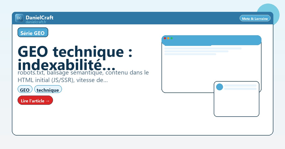 GEO technique : indexabilité, HTML et performance
